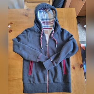 Dravis Hooded Full Zip Sweatshirt Size M Dark Gray Maroon Fits Like Size Small